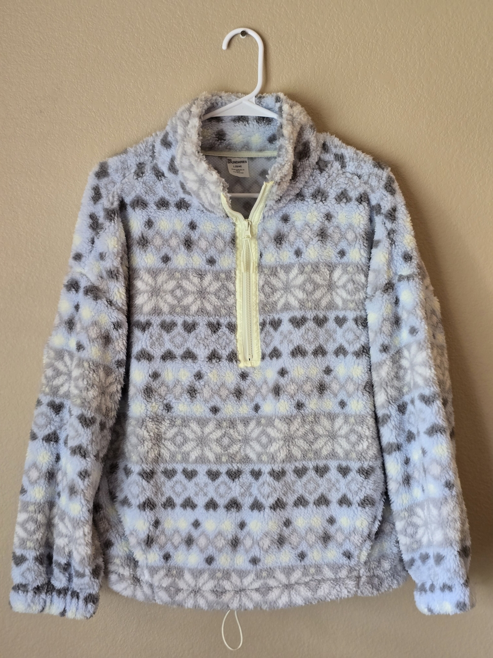 No Boundaries Women's Sherpa Quarter Zip Pullover - Gray & Yellow Size Large